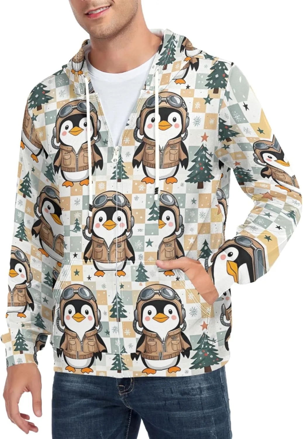 

Мужская толстовка с полной молнией Penguin Aviator Pattern, с длинным рукавом и карманом CUPADA