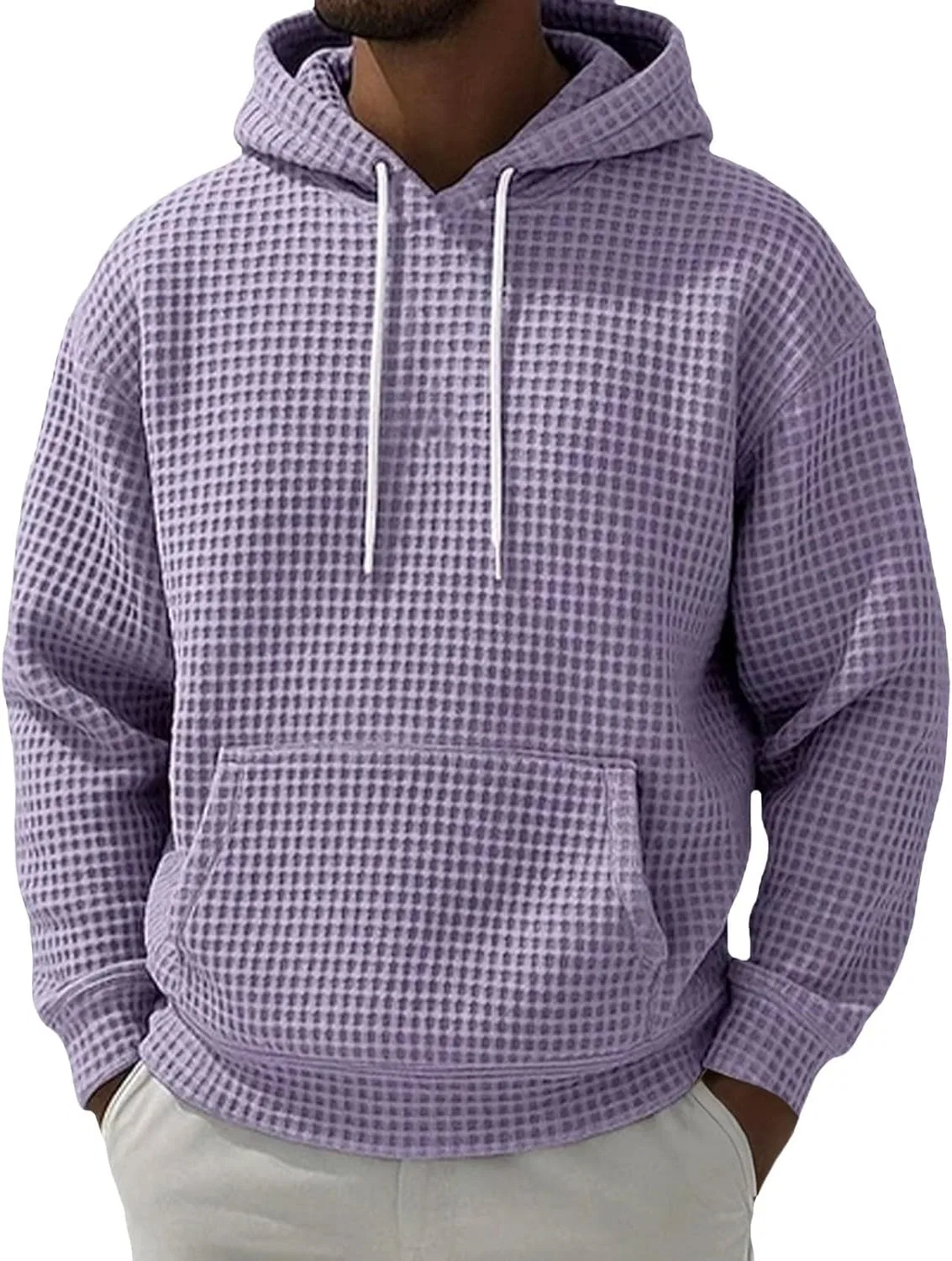 Толстовка мужская с капюшоном на молнии, вафельная ткань, Light Violet