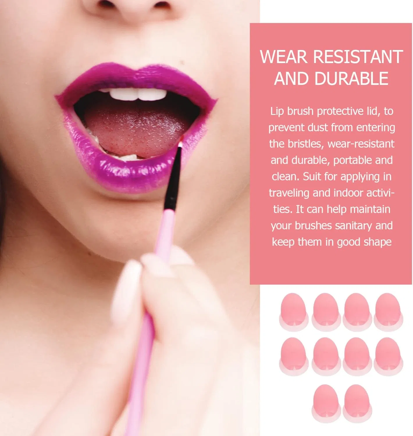 Набор колпачков для кистей Silicone Brush Cover 10 шт Beaupretty розовый — фото 3