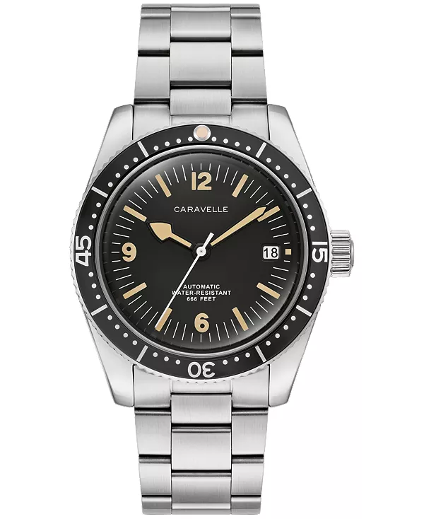 

Мужские винтажные спортивные часы Sea Hunter с серебристым браслетом из нержавеющей стали, 39 мм Caravelle, silver-tone