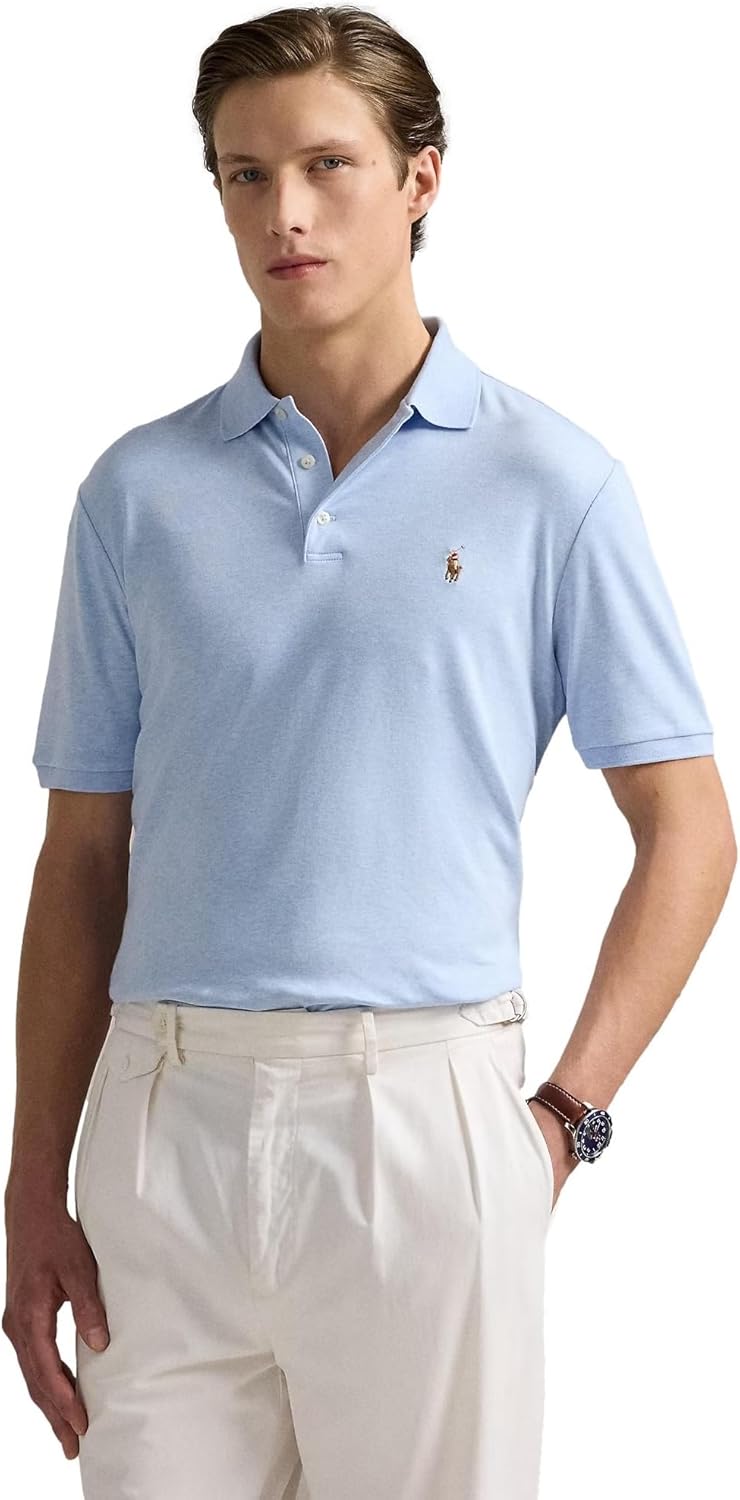 POLO RALPH LAUREN Мужская классическая футболка-поло из мягкого хлопка, Rl Office Blue Heather — фото 2