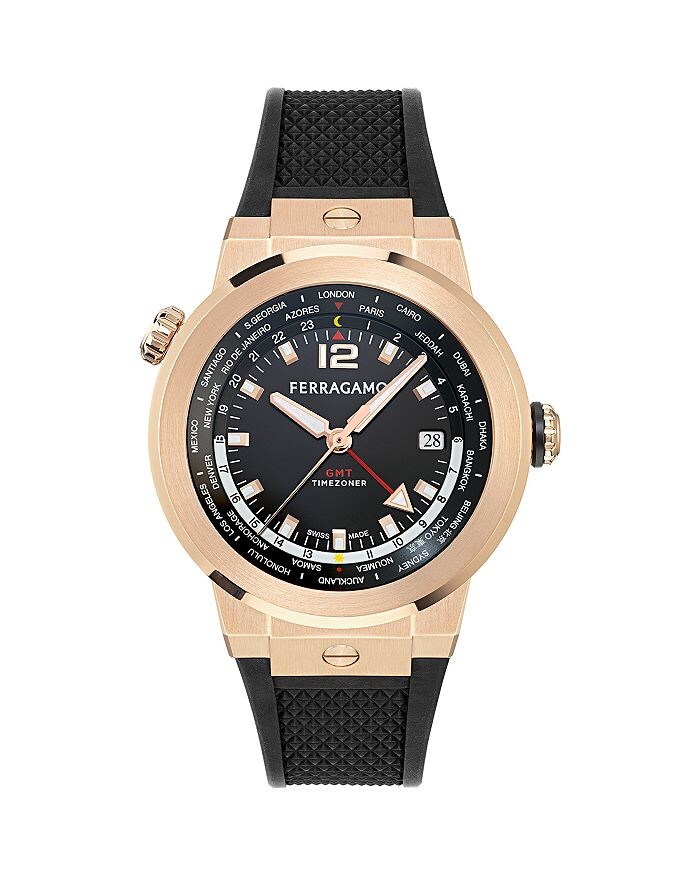 

Силиконовые часы Ferragamo F-80 GMT Worldtime, 43 мм, черный