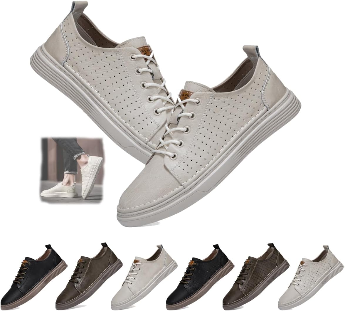 

Замшевые кроссовки для мужчин, повседневные кроссовки из кожи, мягкие для ходьбы, противоскользящие, дышащие, для вождения, легкие кеды, комфортные кожаные скелетные кроссовки Generic, бежевый