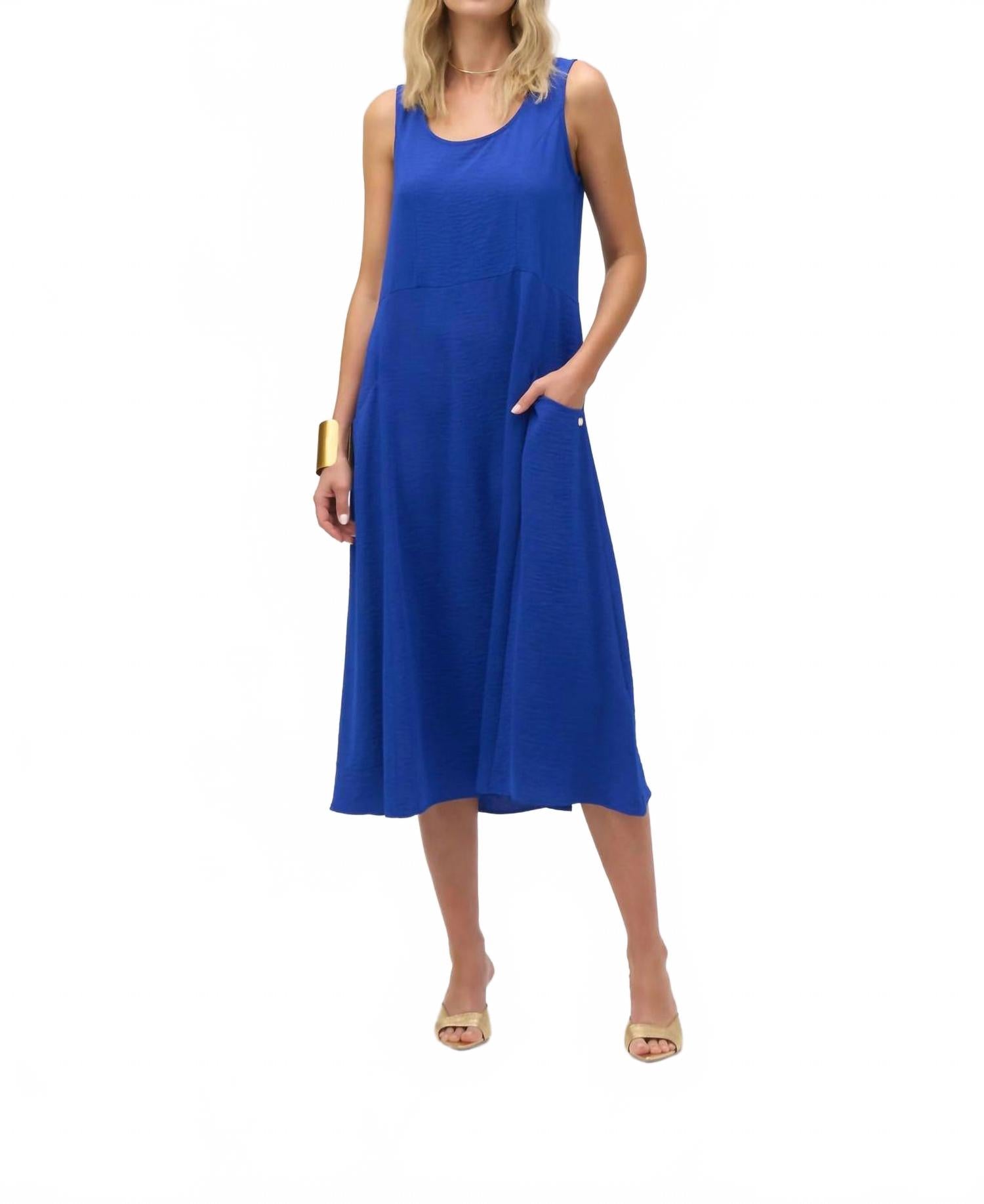 

Безрукавное платье-миди фасора А-силуэта в королевском сапфировом цвете Joseph Ribkoff, Royal Sapphire