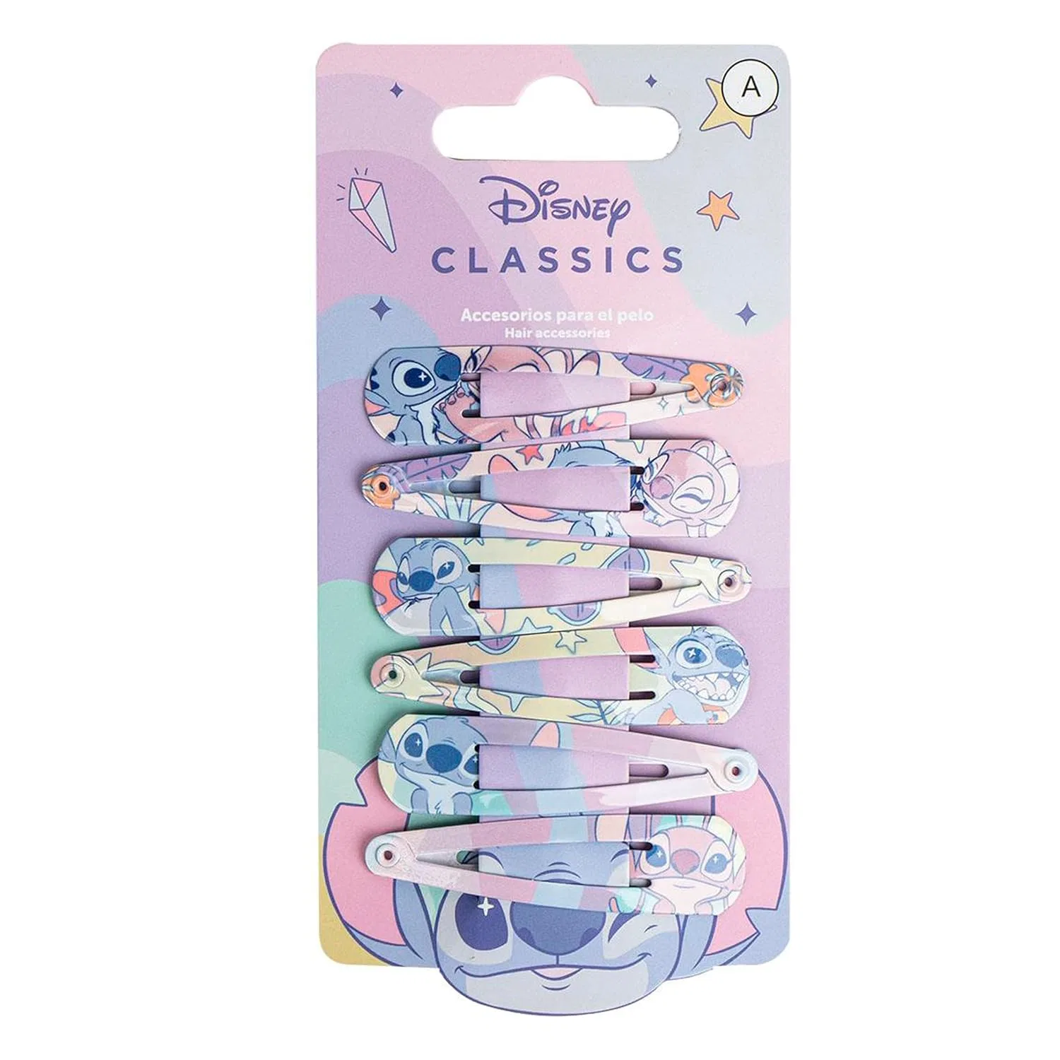 Набор из 6 металлических заколок-клипс для девочек с принтом Stitch от Disney Cerdá Life'S Little Moments