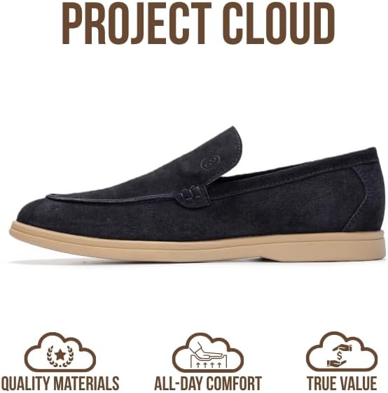 Мужские туфли Project Cloud из 100 натуральной кожи с подошвой из пены с эффектом памяти, венецианские лоферы для мужчин - обувь с нескользящей подошвой, мокасины, повседневные мужские туфли (Mark), темно-синий — фото 3
