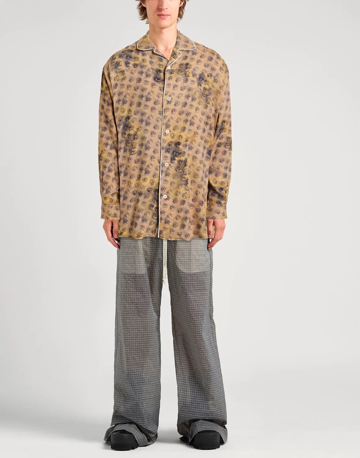 Рубашка с цветочным принтом ACNE STUDIOS светло-коричневая — фото 2