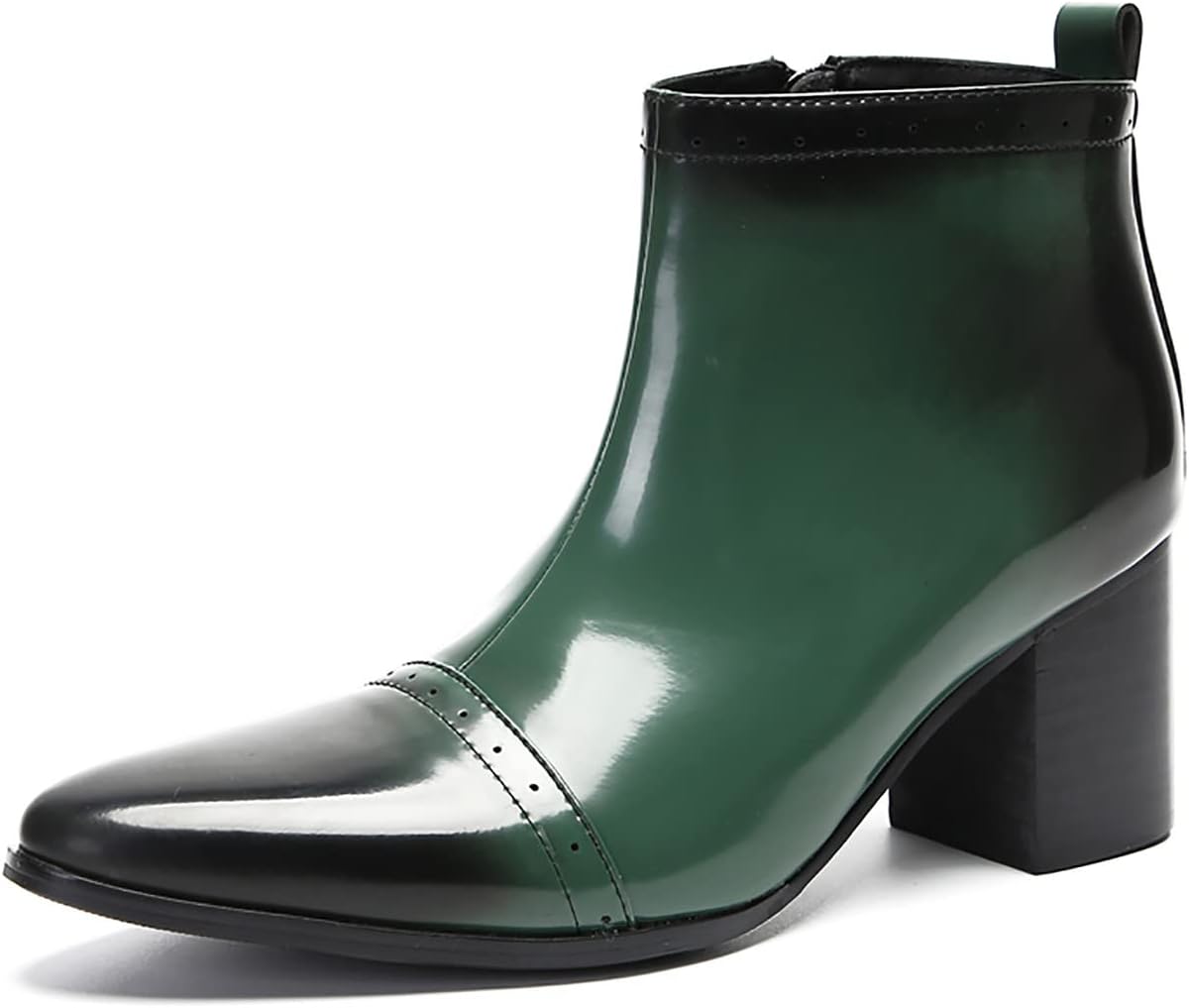 

Мужские повседневные ковбойские ботинки Santimon Chelsea - лаковые средние ковбойские ботинки с боковой молнией для вечеринок, диско и мотоцикла, зеленый