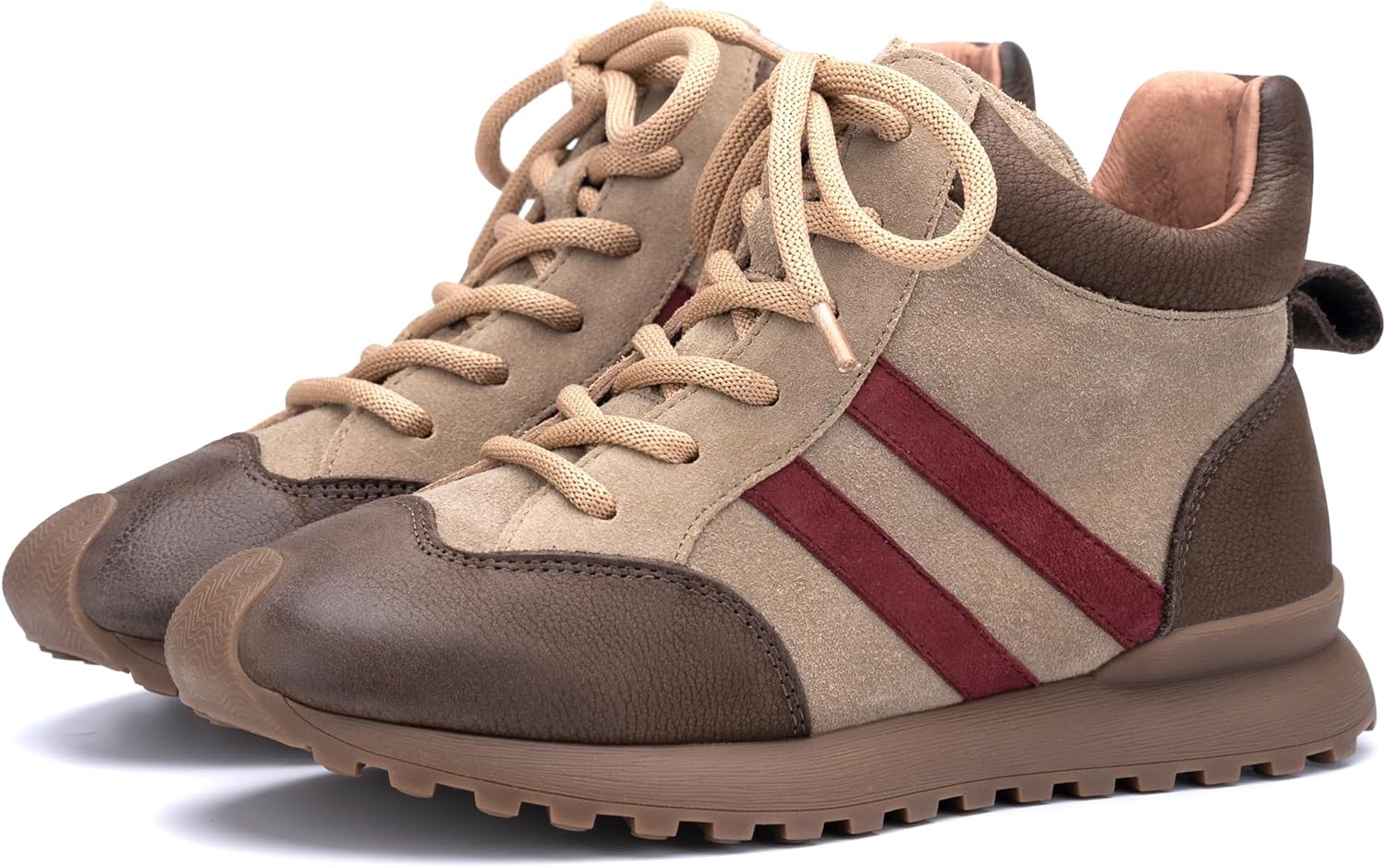 

Женские кроссовки для ходьбы, удобные беговые кроссовки для женщин, нескользящие спортивные кроссовки для тренажерного зала, дышащие, прочные, модные, из натуральной кожи, дизайн оксфордов с резиновыми шнурками Afrown, коричневый