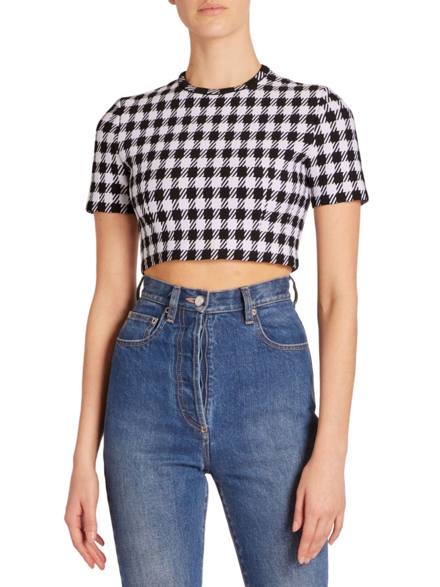 

Укороченный топ в клетку Alaïa, черный/белый