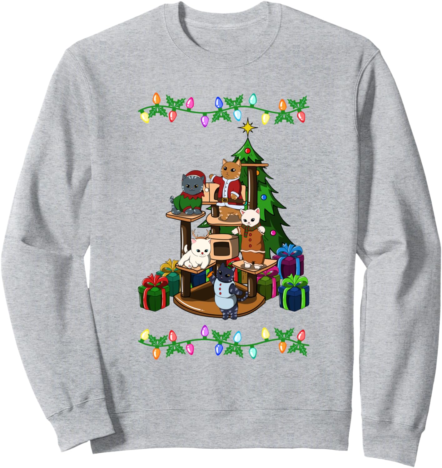 

Толстовка с изображением кошки и рождественской елки на рождественскую тематику Lil' Wonderful Christmas, серый
