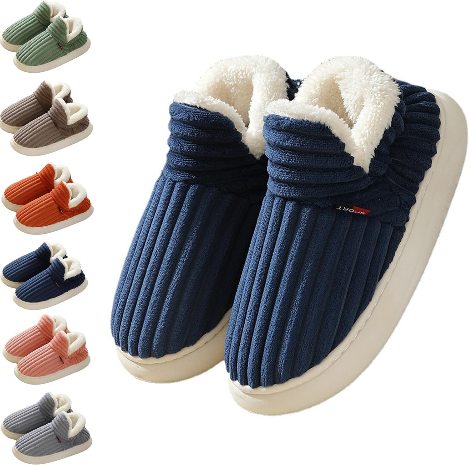 

JUADMQC Уютные стильные тапочки, тапочки-ботиночки, зимние пушистые теплые с толстой подошвой, плюшевые домашние сланцы для мужчин и женщин, можно стирать в машине, синий