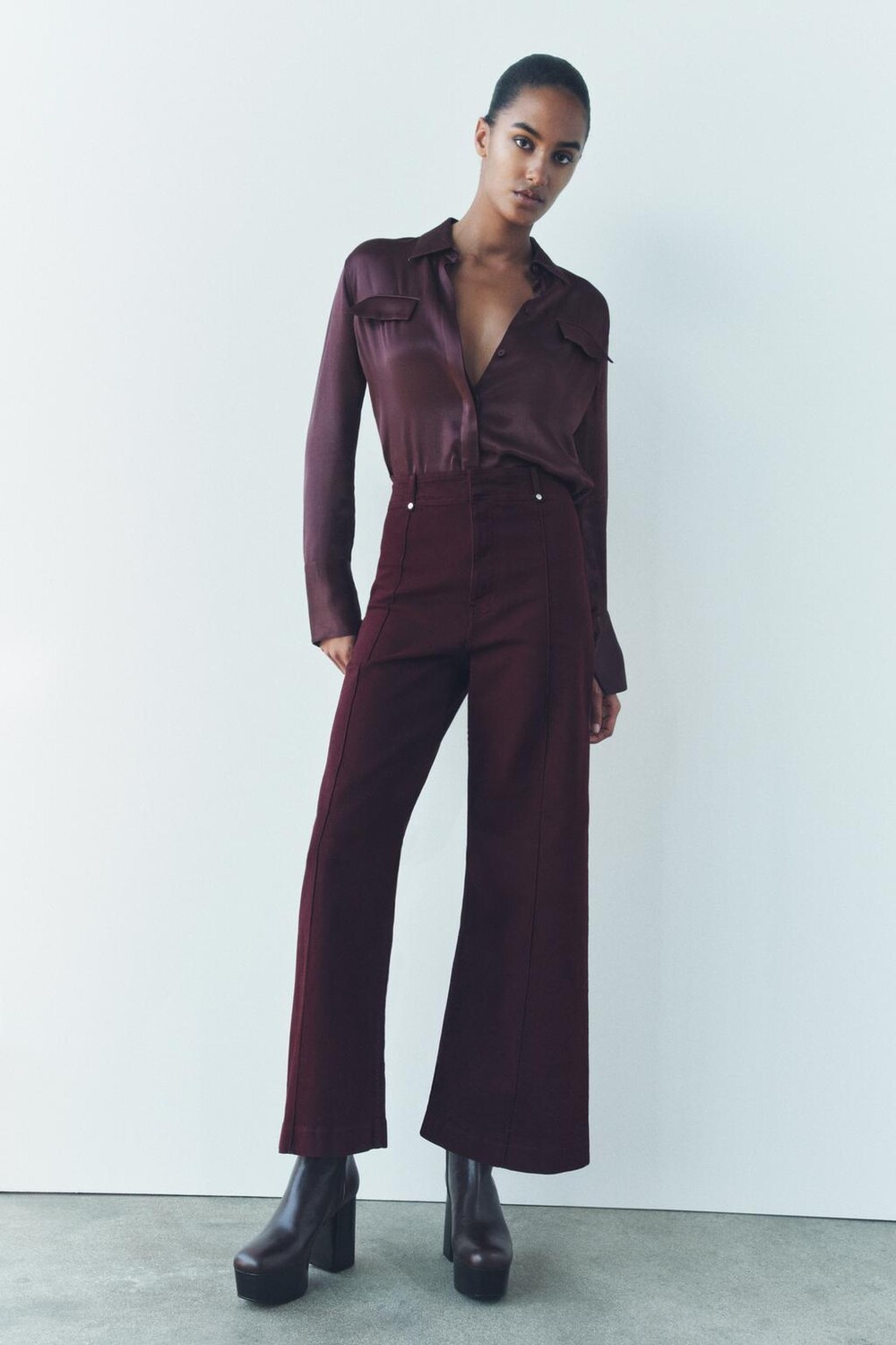 

Широкие джинсы с высокой талией ZARA, бордовый