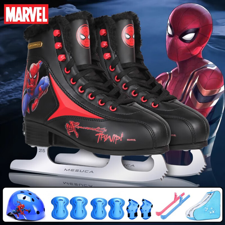 

TKH Коньки для фигурного катания Disney Frozen для детей-начинающих, профессиональные раздвижные ролики для мальчиков с настоящими лезвиями [Качество Upgrade] Новый Человек-паук (обувь + шлем защитная экипировка) размер XL (-41) 38