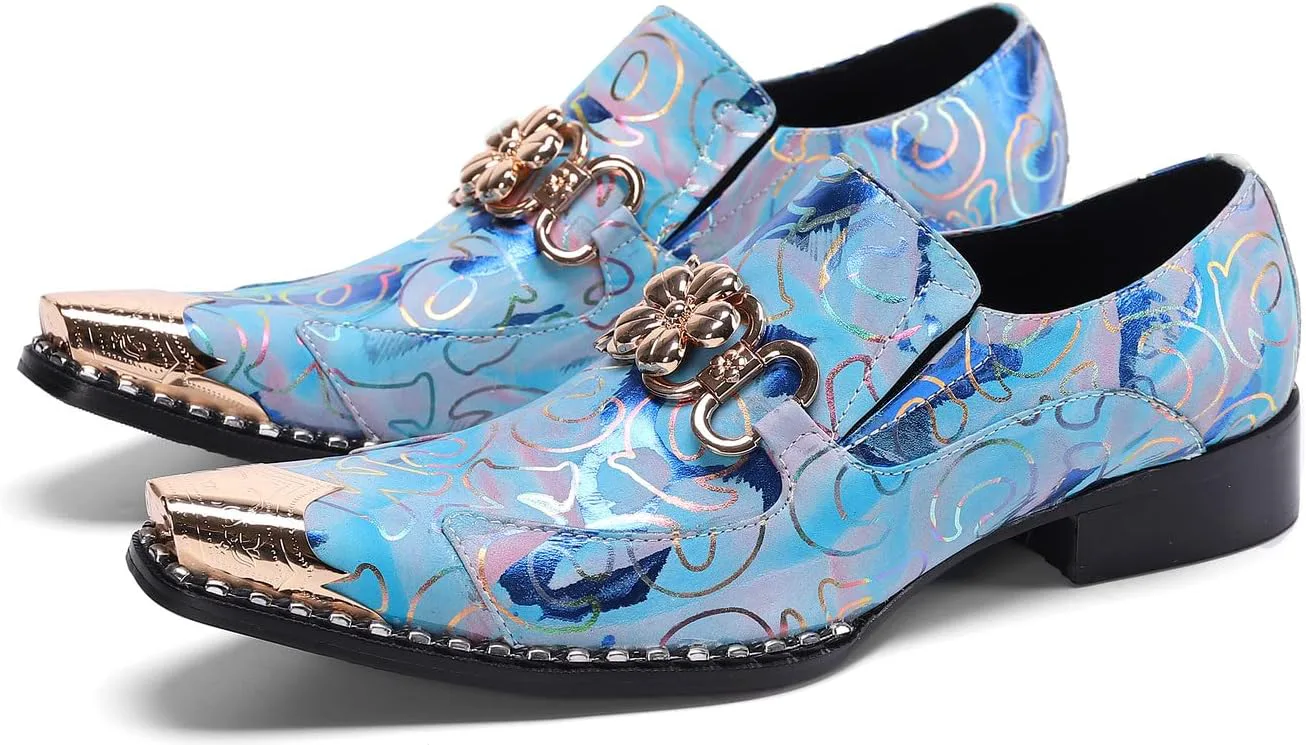 

Мужские классические лоферы Santimon из натуральной кожи, официальные деловые туфли с цветочным декором, удобные с металлическим носком, без шнурков, для вечеринок, синий