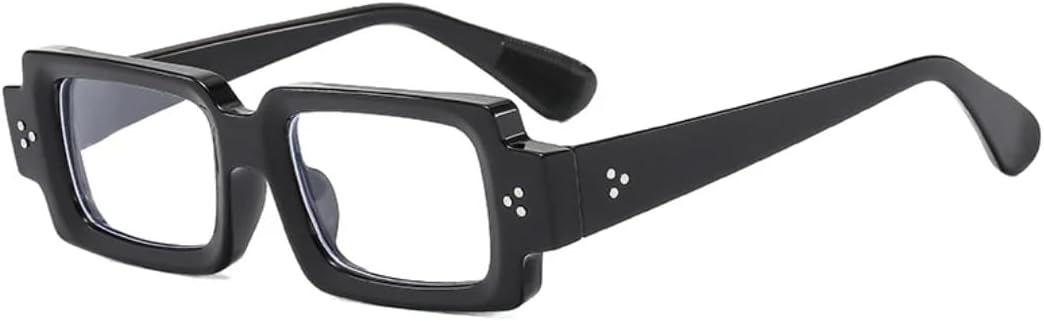 

Ретро маленькие прямоугольные солнцезащитные очки для женщин с заклепками, сине-желтые, с защитой от УФ-излучения UV400, модные мужские очки с прозрачными линзами в оправе UUPTTPL, Black Clear