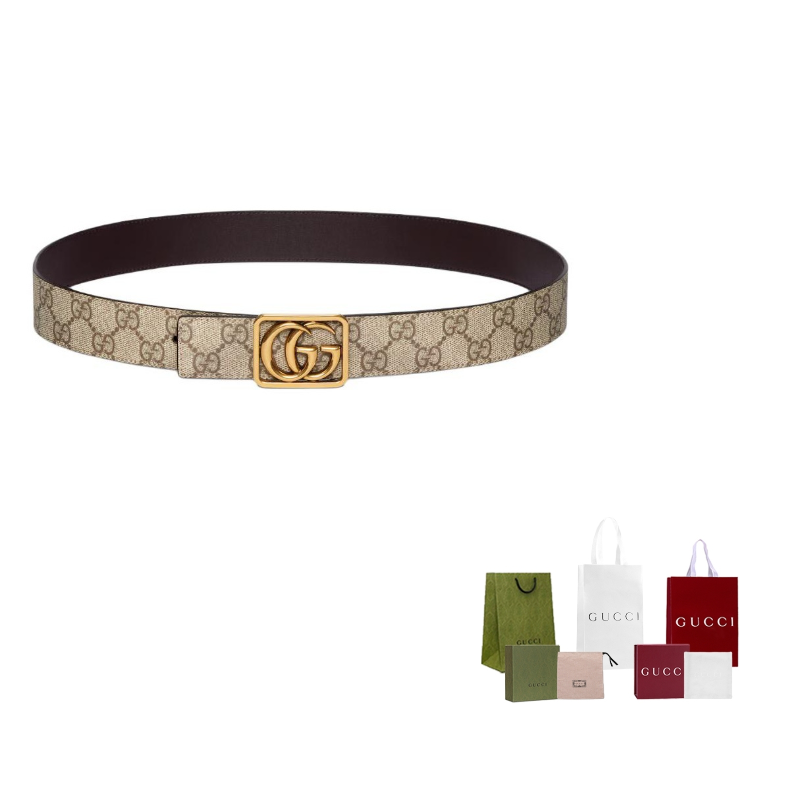 

Реверсивный ремень Gg Marmont GUCCI, бежевый/темно-коричневый