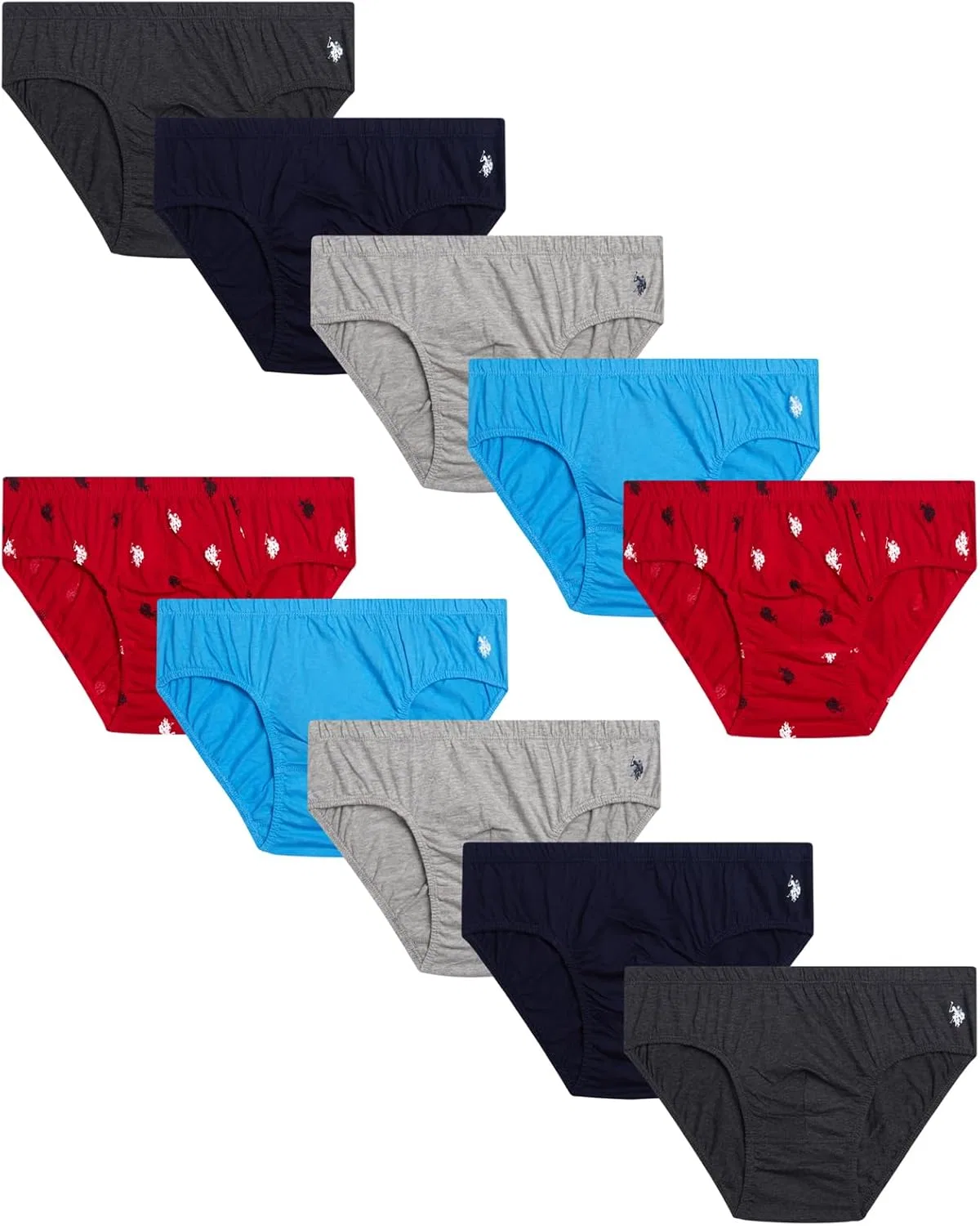 Боксеры 10 шт. U.S. POLO ASSN., Maritime Blue/Heather Grey/Red Print/Charcoal/Azure