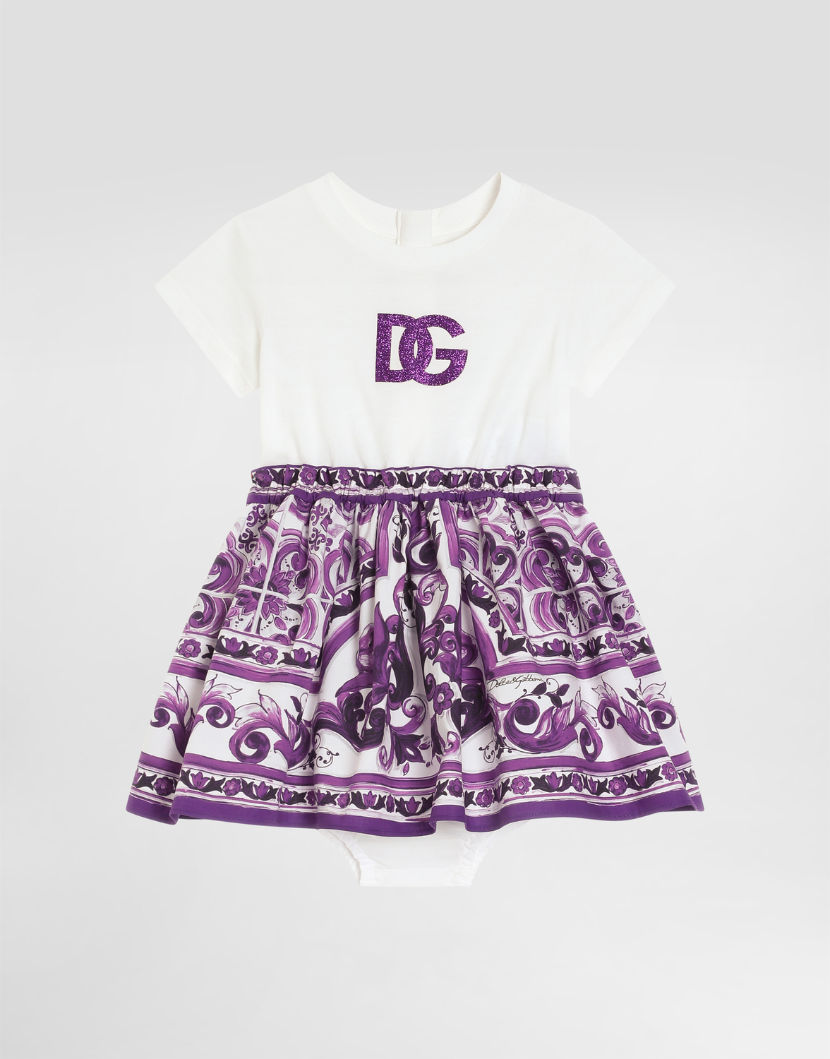 

Платье из джерси и поплина с принтом майолика Dolce&Gabbana, мультиколор