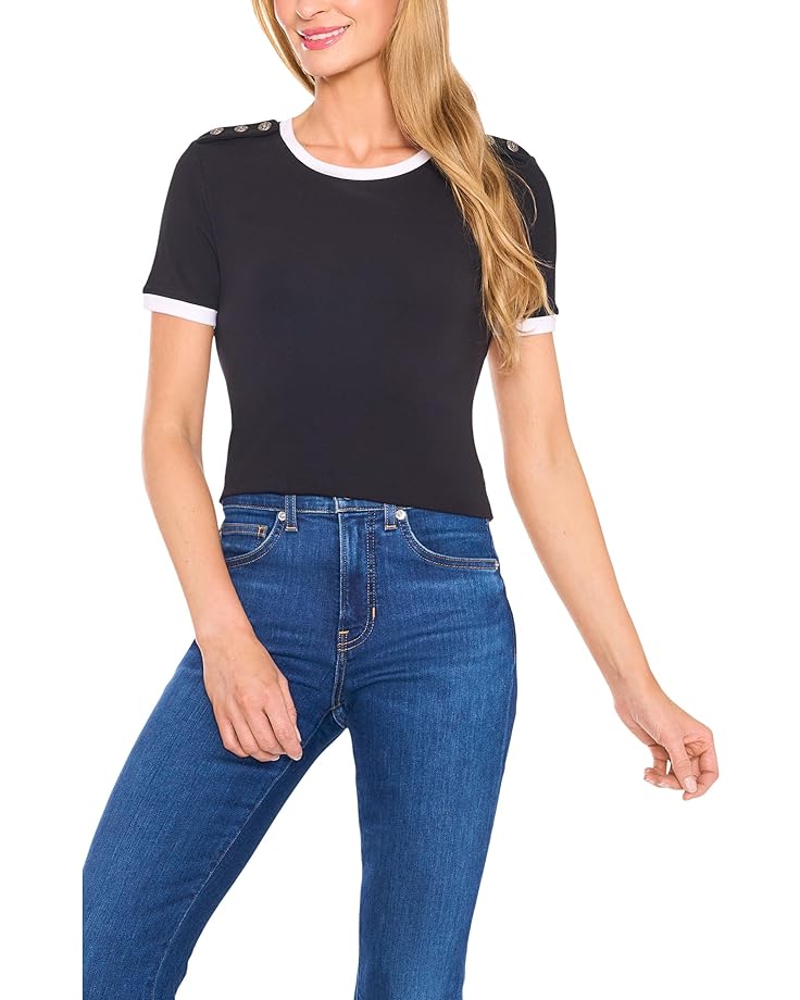

Футболка CeCe Crest Button Detail Baby Tee, цвет Rich Black