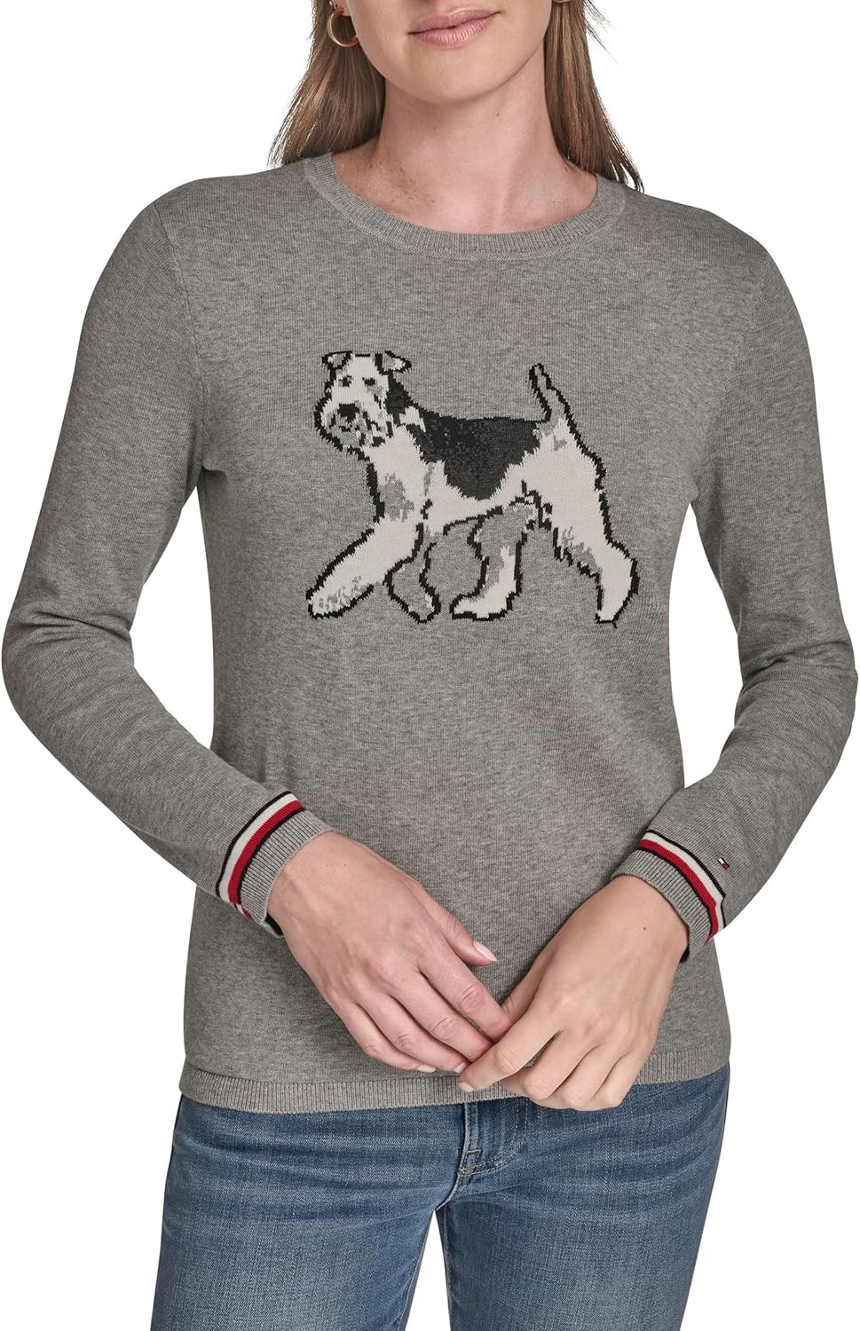 

Женский повседневный свитер Tommy Hilfiger с круглым вырезом, Medium Heather Grey Multi Terrier