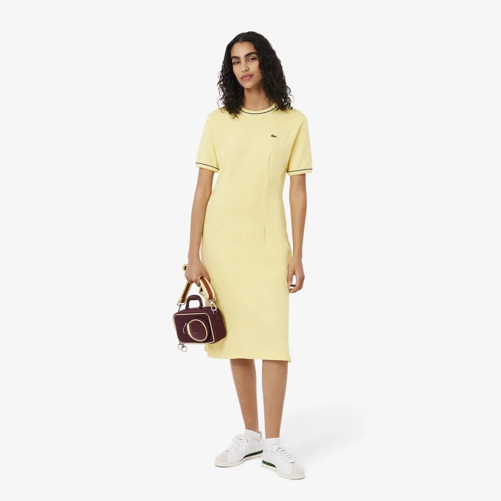 Женское приталенное платье-футболка Essential Fit & Flare жёлтого цвета от Lacoste