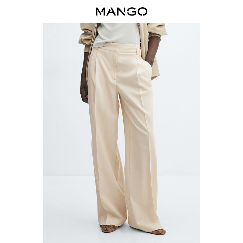 

Женские брюки Mango повседневные широкие, светло-бежевый