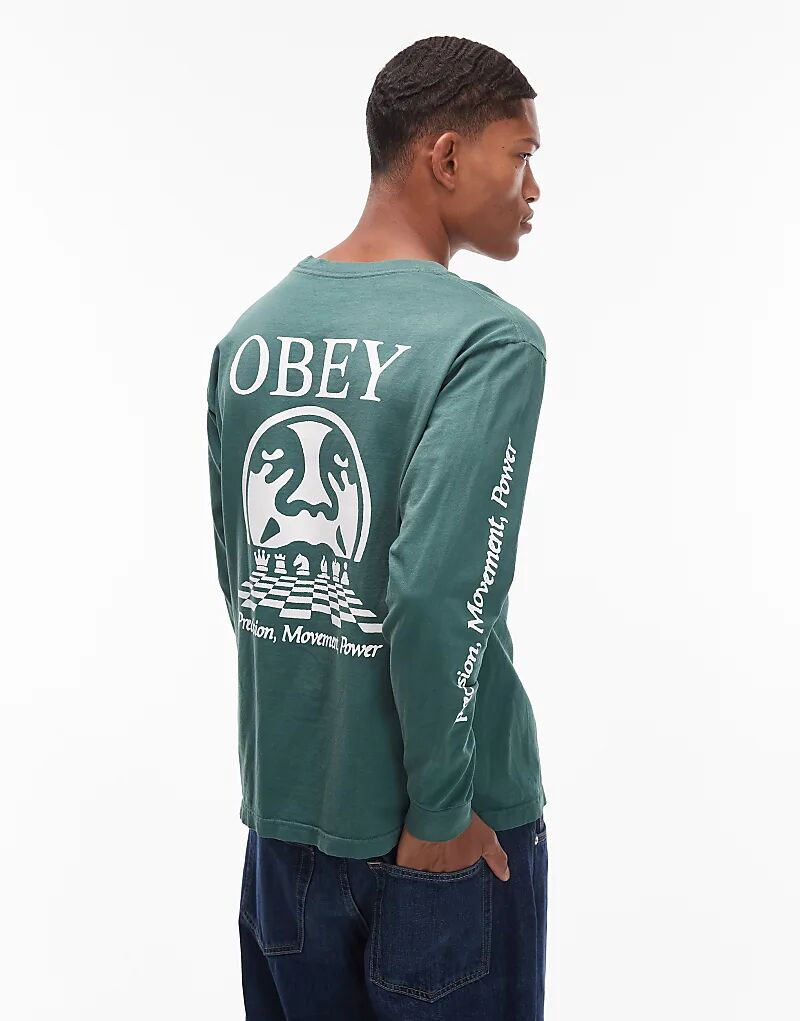 

Футболка Obey Precision с длинными рукавами и принтом на спине темно-зеленого цвета