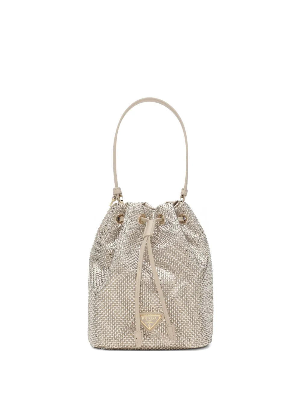 

Мини-сумка-ведро, украшенная кристаллами Prada, бежевый