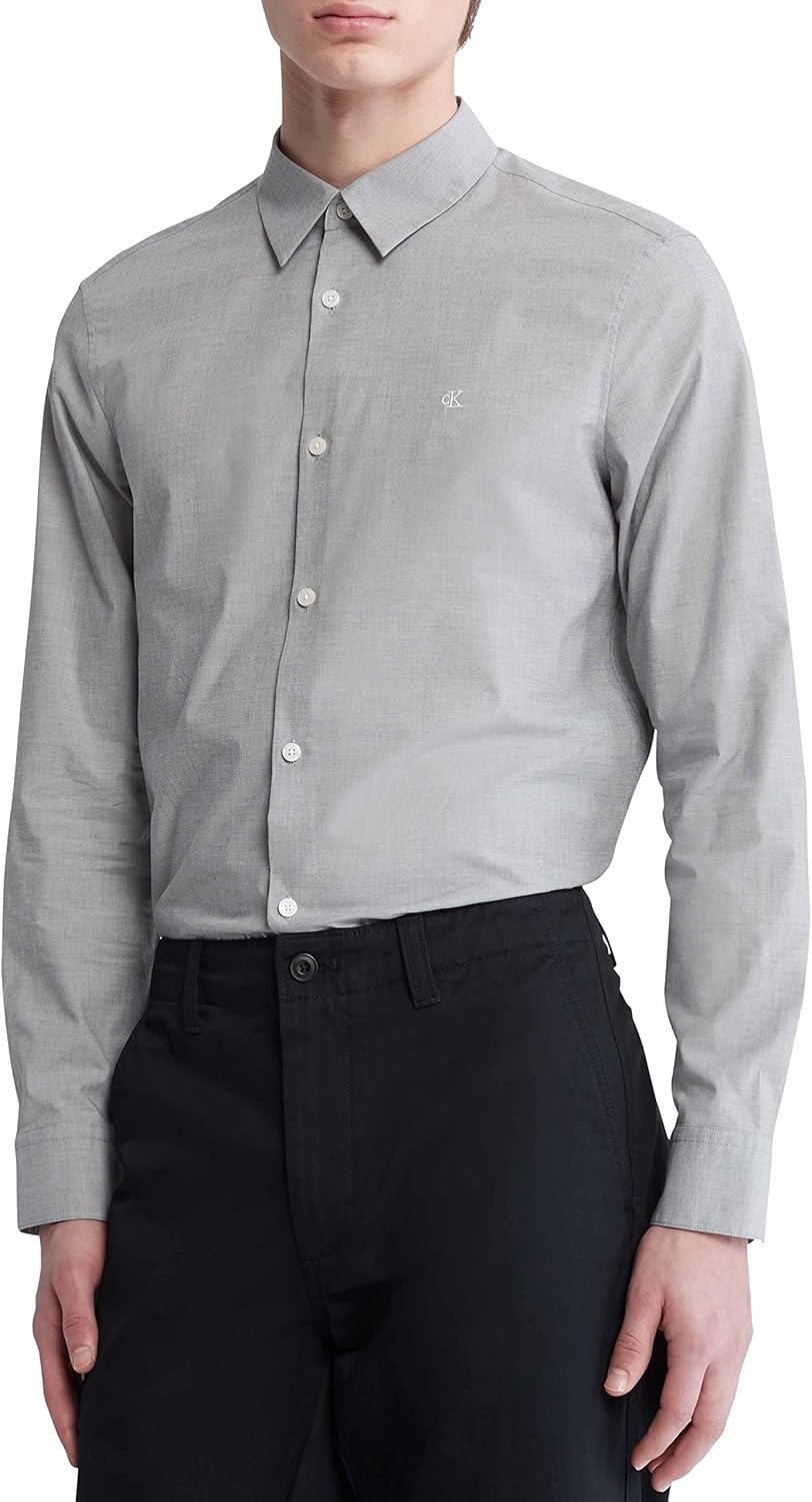

Мужская рубашка Calvin Klein из эластичного хлопка с монограммой и логотипом на пуговицах, Silver Springs