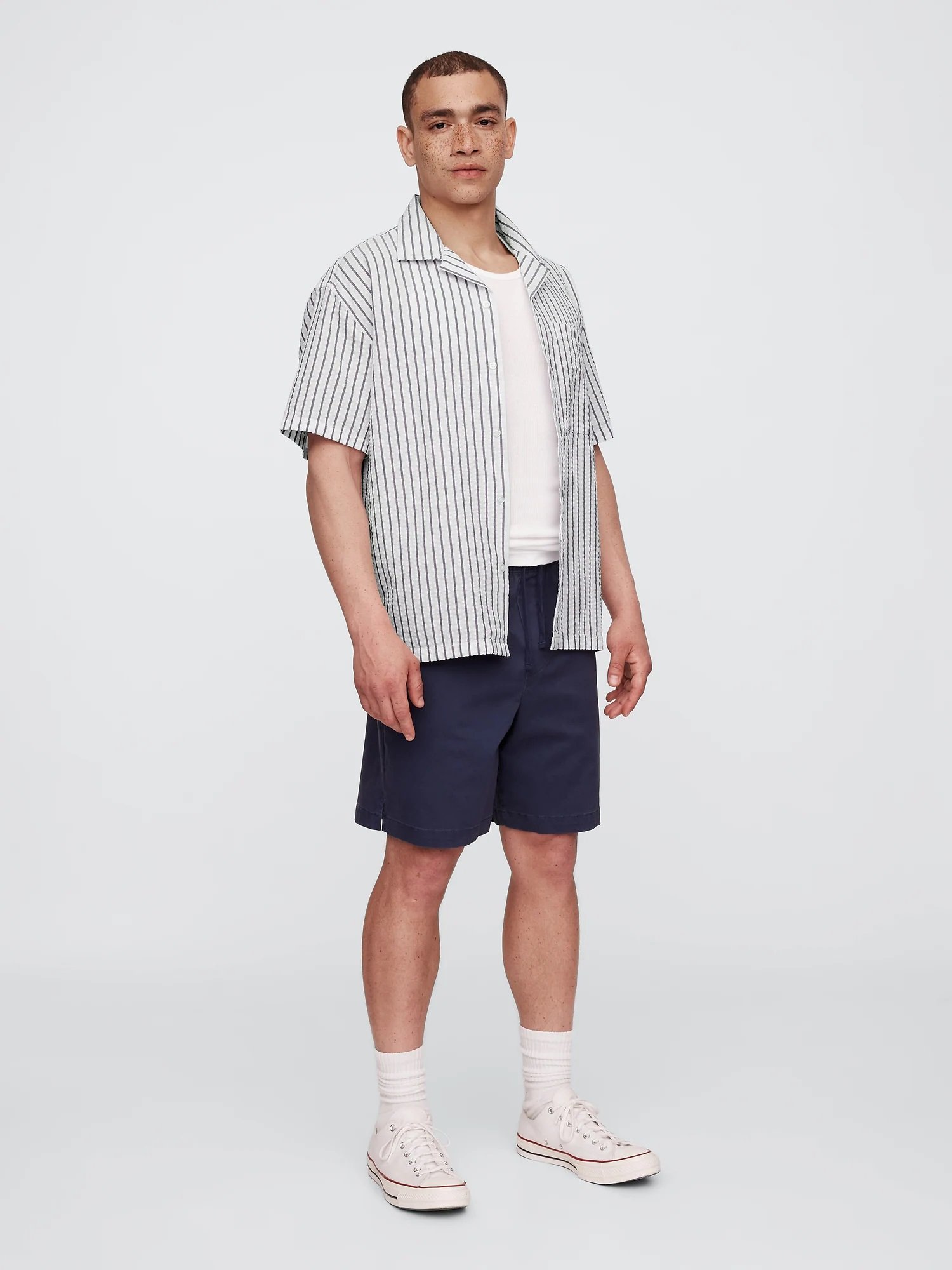 (U) Рубашка из жатой ткани квадратного кроя GAP, WHITE_NAVY_STRIPE — фото 2