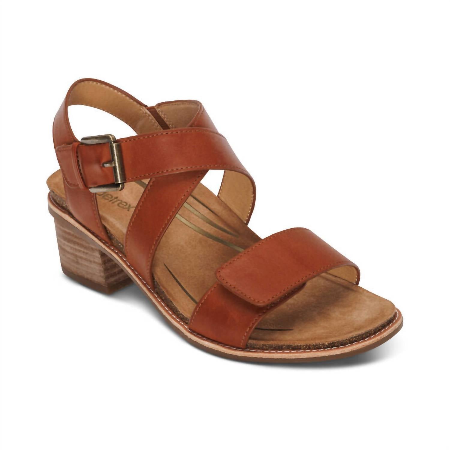 Women's Kristin Adjustable Cross Strap Low Heel Sandals In Cognac Aetrex, Cognac