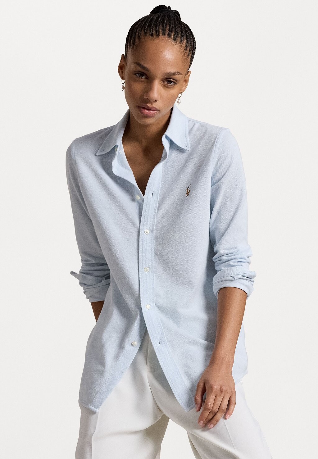 

Рубашка-блузка SLIM FIT KNIT COTTON OXFORD SHIRT Ralph Lauren, синий