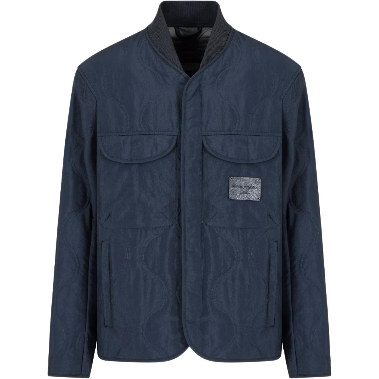 EMPORIO ARMANI Двухцветный стеганый нейлоновый блузон с волнообразным узором, Marine Blue — фото 3
