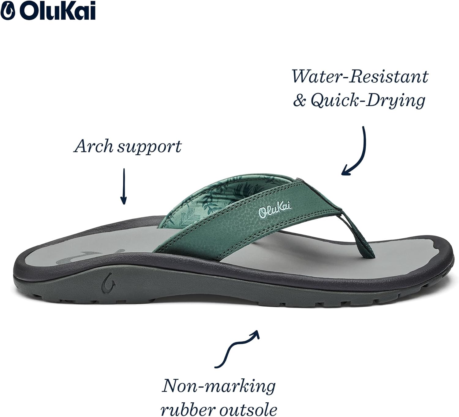 Мужские пляжные сандалии OLUKAI Ohana, водонепроницаемые шлепанцы, поддержка свода стопы и комфортная посадка, легкие и прочные, улучшенное сцепление и устойчивость, Starpine/Sharkskin — фото 4