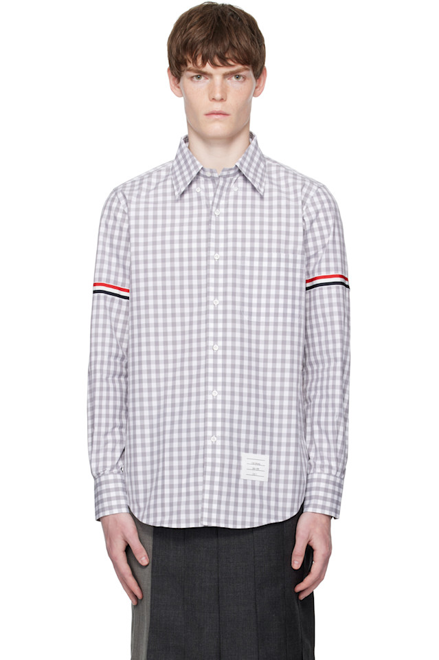 

Рубашка с манжетой в клетку из поплина Thom Browne, серый