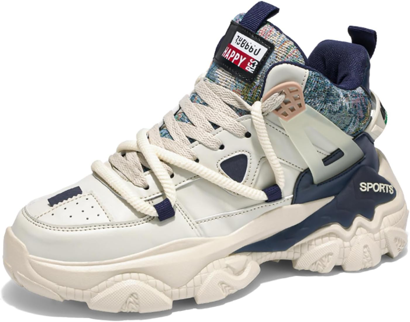 

Мужские высокие модные кроссовки с толстой подошвой, повседневные спортивные кеды для тенниса, бега и ходьбы Spwagym, синий/бежевый