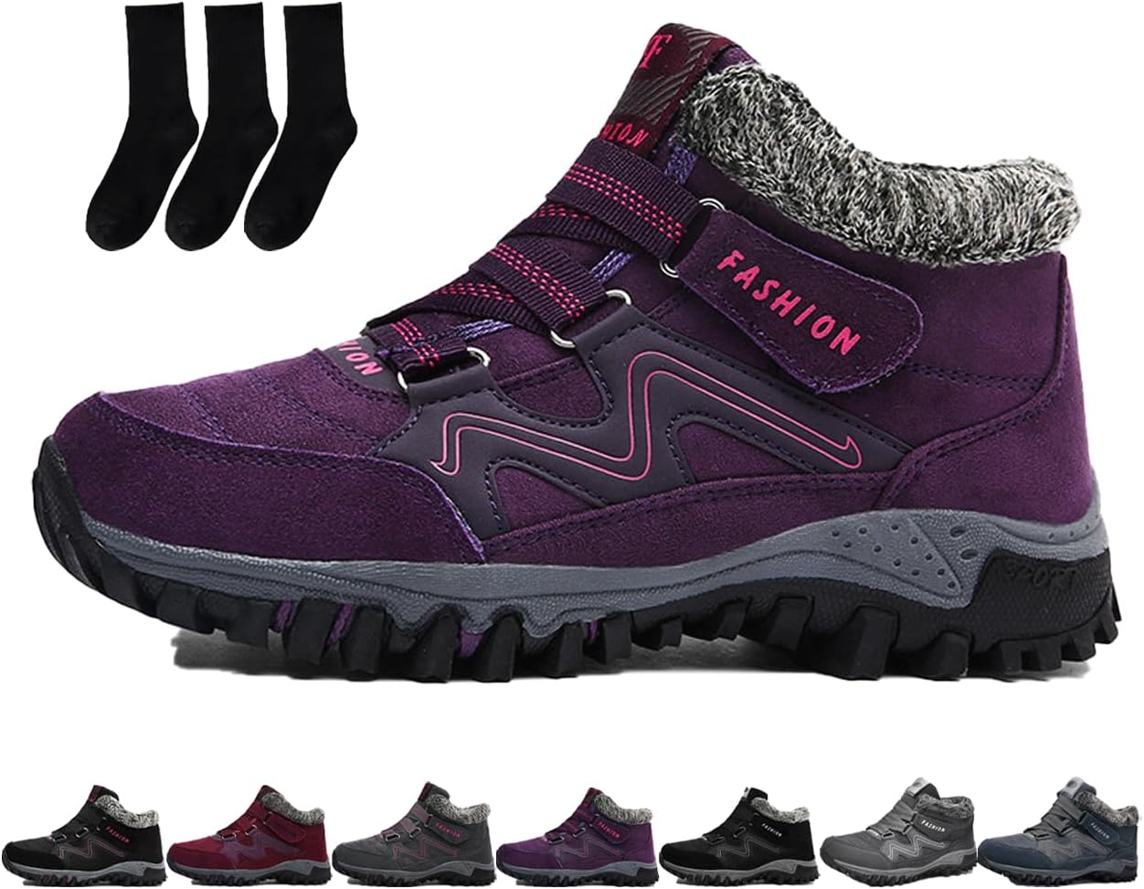 

Мужские и женские зимние термоботинки, водонепроницаемые удобные снежные ботинки, обувь с меховой подкладкой до щиколотки, легкая противоскользящая обувь для улицы Generic, фиолетовый