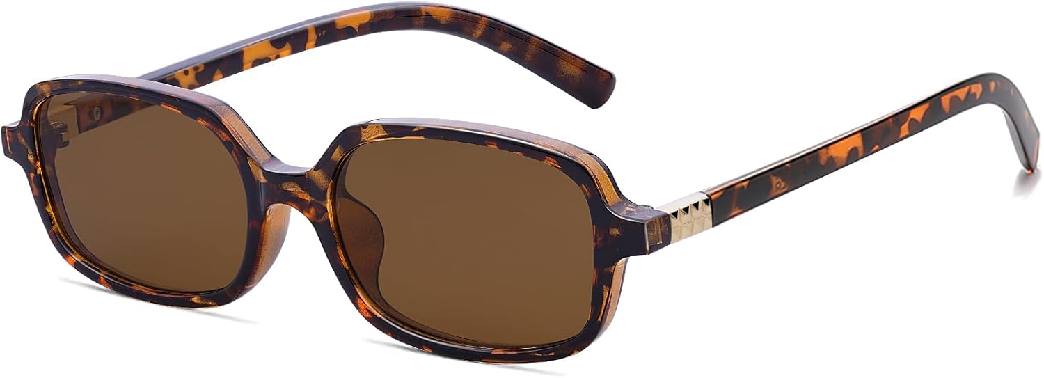 

Ретро-солнцезащитные очки прямоугольной формы для женщин. Модные винтажные очки прямоугольной формы в маленькой квадратной оправе Tskestvy, Tortoise Shell Frame/ Brown Lenses