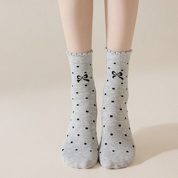

3 пары мягких носков в горошек с вышивкой бантиком и оборкой Anna-Kaci, Gray Deep Gray