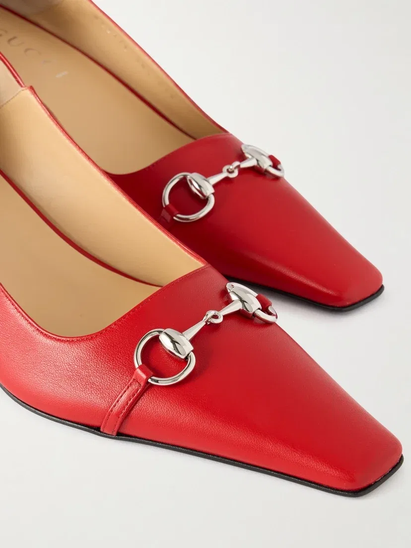Кожаные туфли-лодочки Vittoria со складной пяткой и пряжкой-трензелем GUCCI, красный — фото 4
