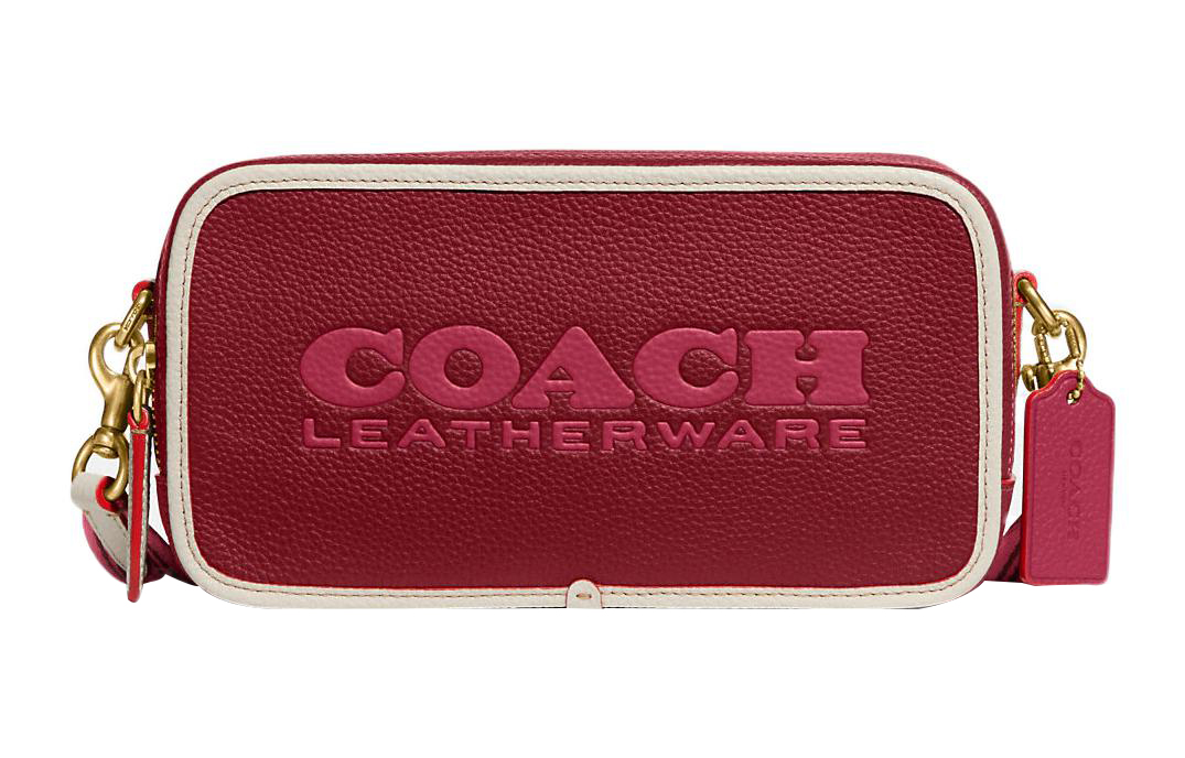 

Сумка через плечо Kia Pebbled Leather Camera Bag среднего размера COACH вишнёво-красная