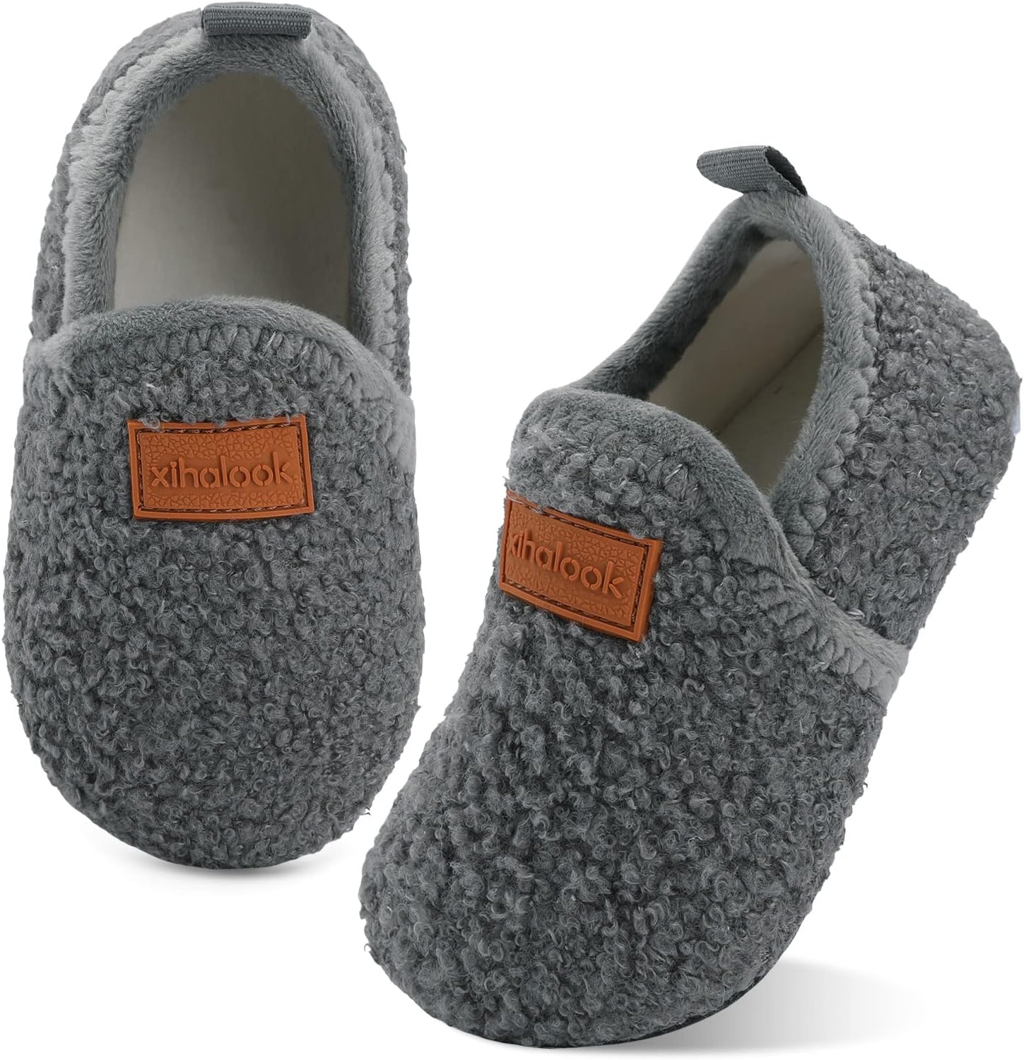 

Домашние тапочки для детей XIHALOOK для мальчиков и девочек с микрофлисовой подкладкой, уютные, с подошвой против скольжения, темно-серый