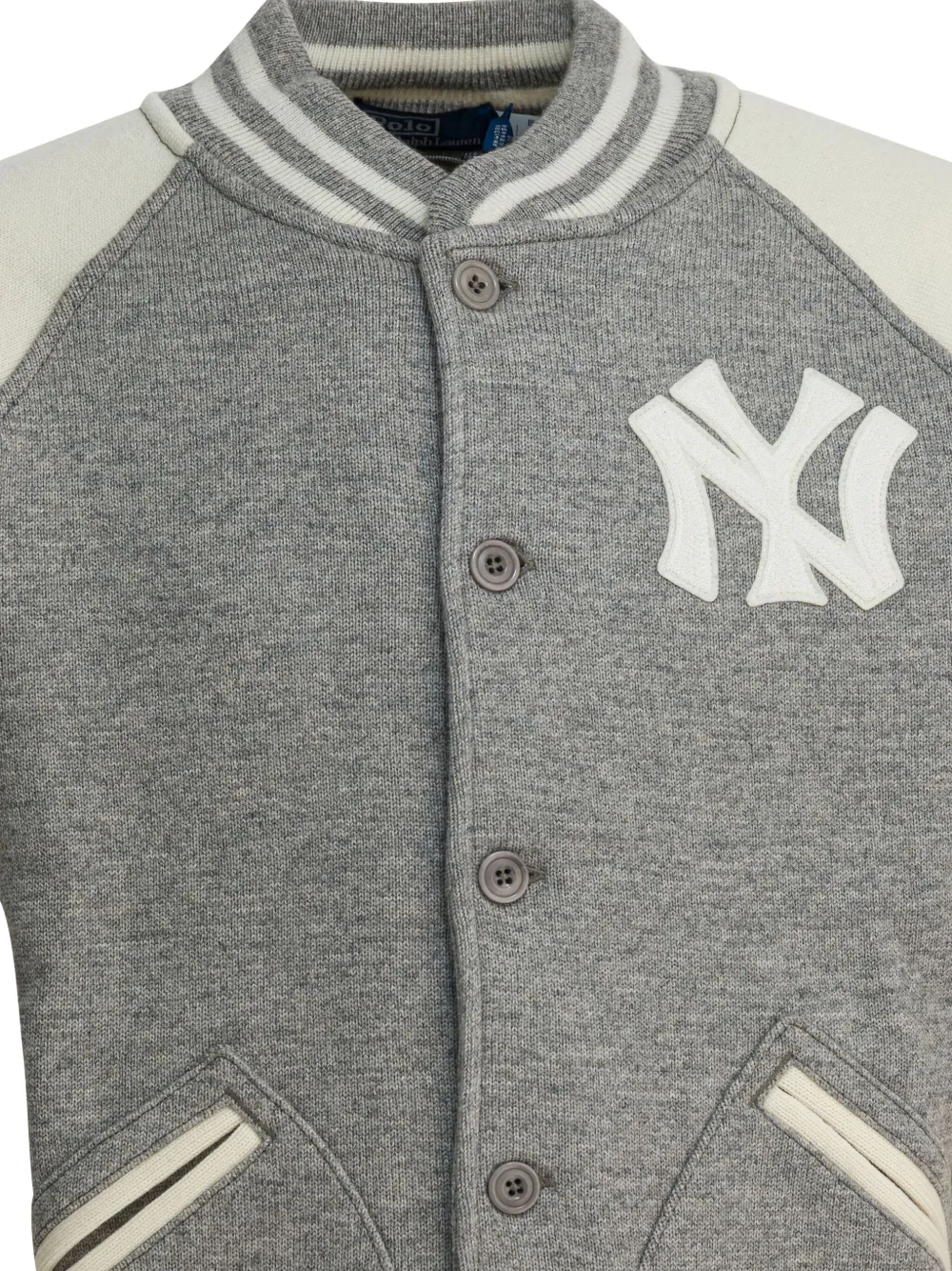 Бомбер на кнопках с нашивками New York Yankees Polo Ralph Lauren, серый — фото 3