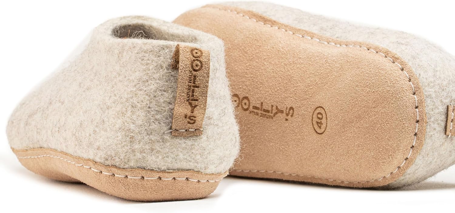 Тапочки Woolly из войлока с кожаной подошвой, Премиальная новозеландская шерсть, Ручная работа по итальянскому дизайну, Мягкие, дышащие и без запаха Woolly'S, светло-коричневый — фото 3