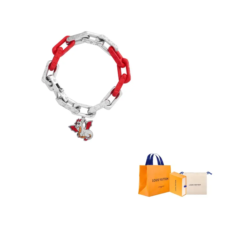 

LOUIS VUITTON Серебряный, металлический, браслет из смолы мужский Silver/Red