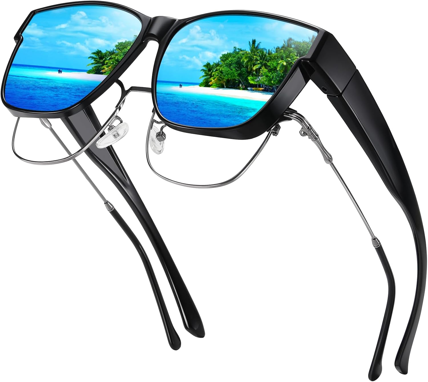 

Солнцезащитные очки Kelinln A01, надеваемые поверх обычных, для мужчин и женщин. Квадратные, легкие, поляризованные, с защитой от УФ. Цвет: черная оправа, синие зеркальные линзы