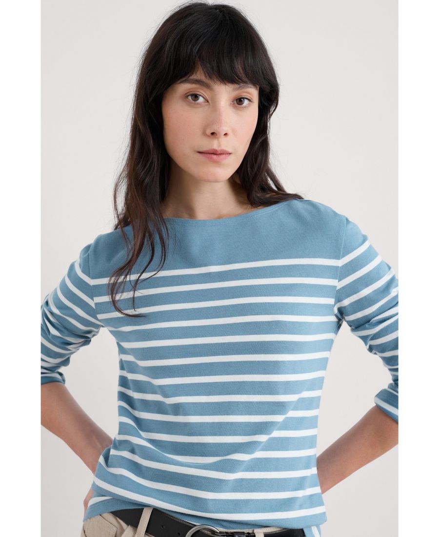 

Женская рубашка с длинными рукавами в морском стиле Seasalt Cornwall, Falmouth breton horizon chalk