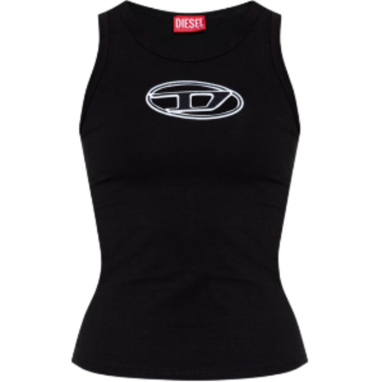 

DIESEL Топ-майка женская с белой окантовкой и черным логотипом