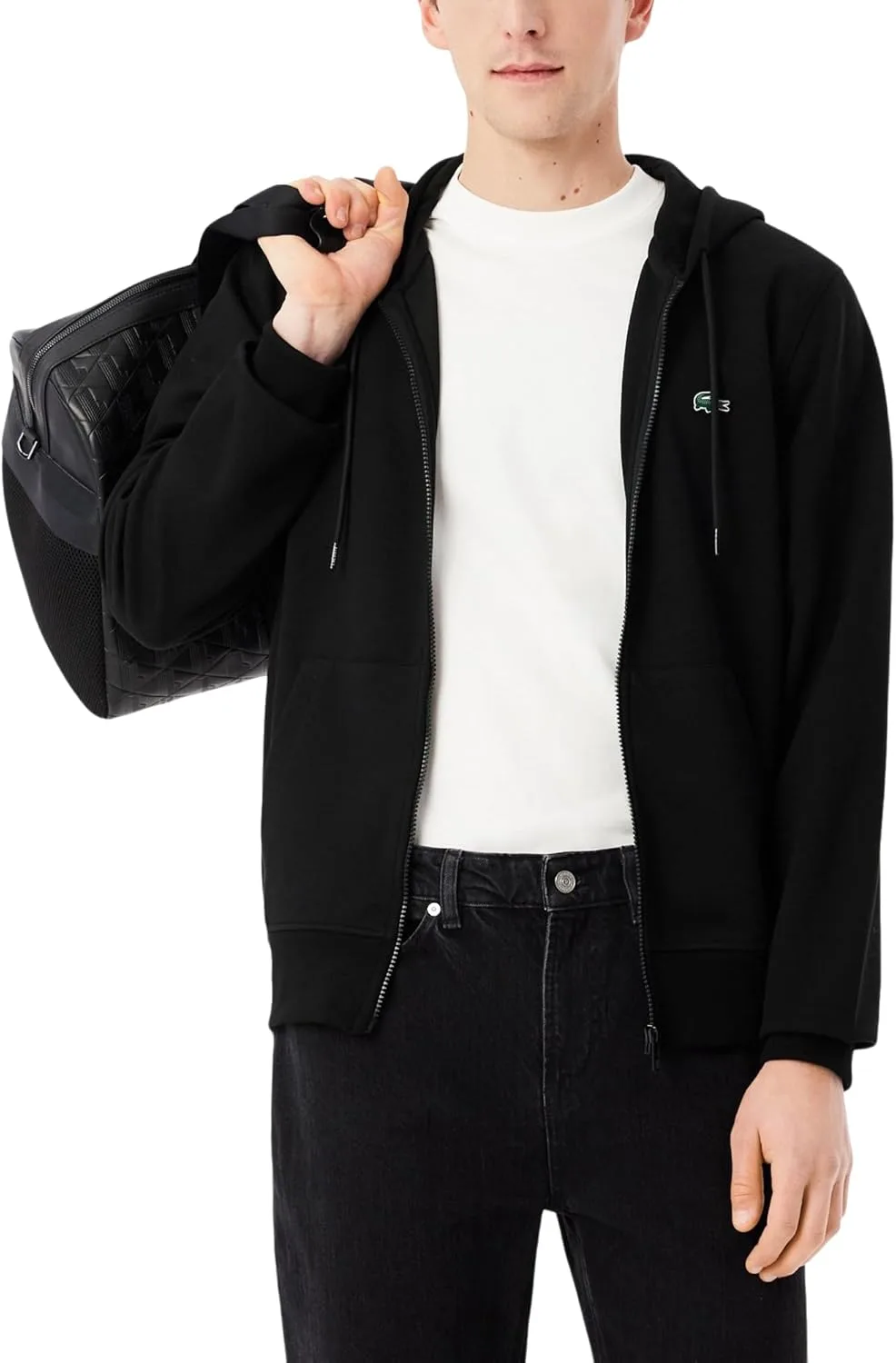 Толстовка Lacoste мужская с молнией из двойного джерси, черный